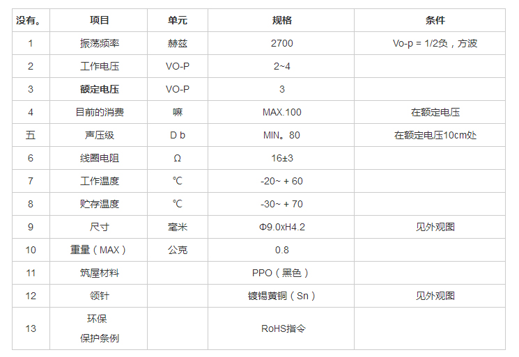 無源蜂鳴器FDC-090042F