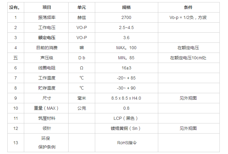 無源蜂鳴器SMD-085040H