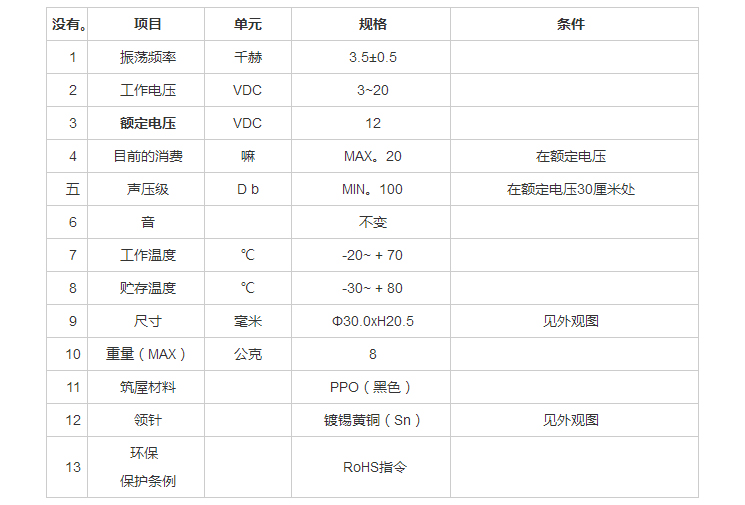 插針蜂鳴器FDK-300200F