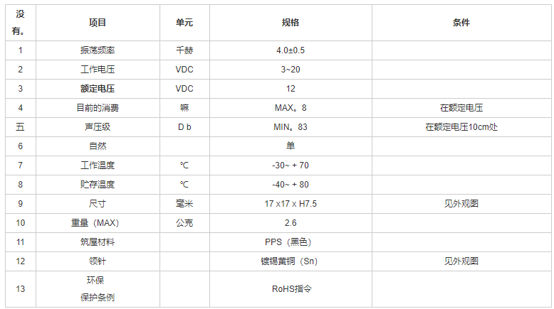 貼片蜂鳴器SMD-170080F